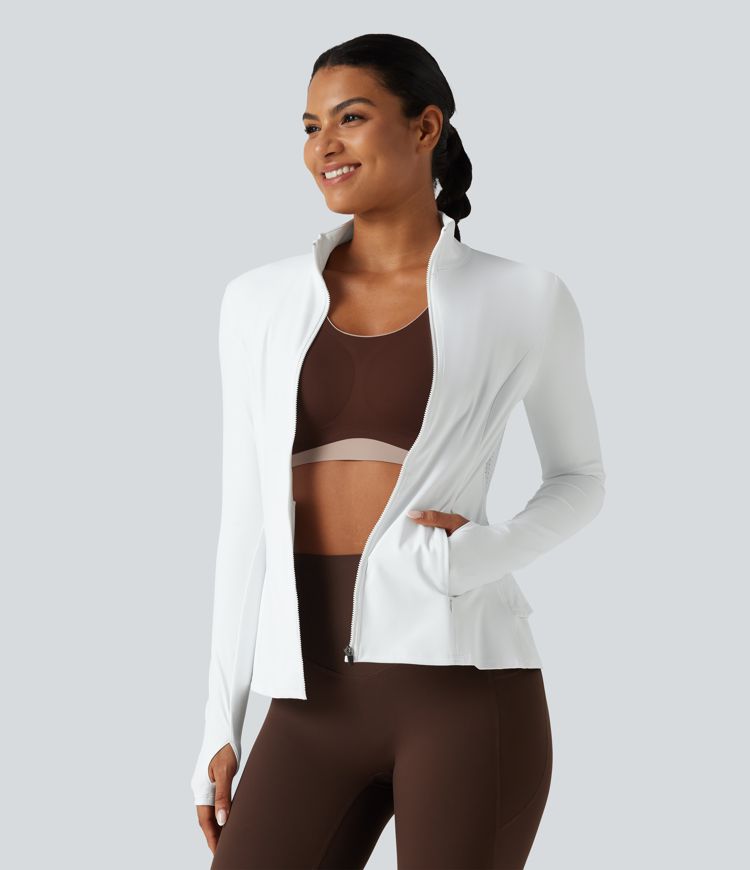 SoftlyZero™ Airy - Yogajacke mit Stehkragen, Seitentaschen, langen Ärmeln, Daumenlöchern und Rüschensaum - UPF50+ SoftlyZero™ Airy - Yogajacke mit Stehkragen, Seitentaschen, langen Ärmeln, Daumenlöchern und Rüschensaum - UPF50+