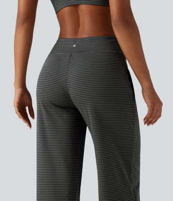 Legging de yoga droit taille mi-haute rayé avec poches