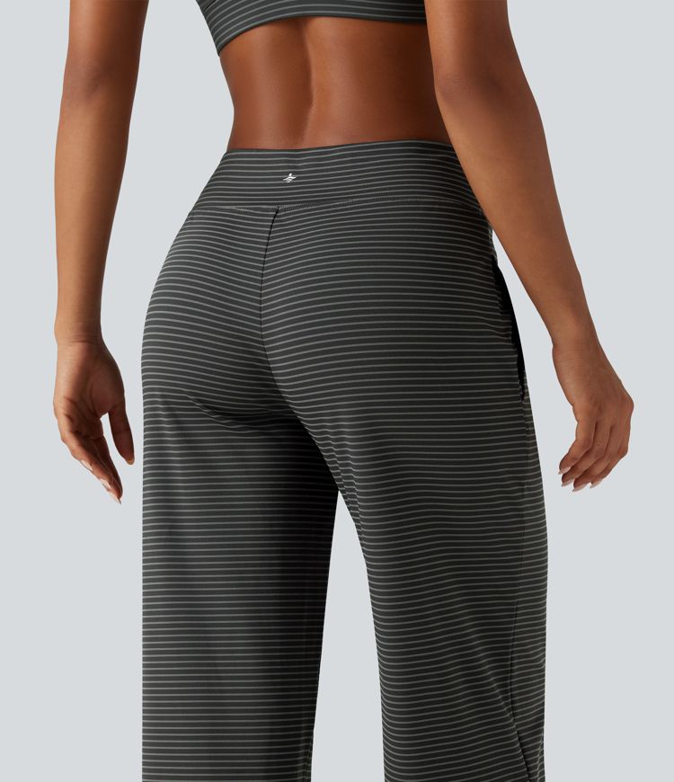 Legging de yoga droit taille mi-haute rayé avec poches
