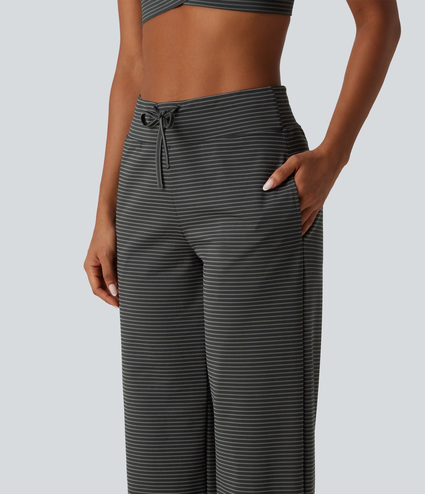 Legging de yoga droit taille mi-haute rayé avec poches