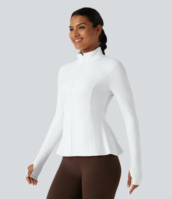SoftlyZero™ Airy - Yogajacke mit Stehkragen, Seitentaschen, langen Ärmeln, Daumenlöchern und Rüschensaum - UPF50+ SoftlyZero™ Airy - Yogajacke mit Stehkragen, Seitentaschen, langen Ärmeln, Daumenlöchern und Rüschensaum - UPF50+