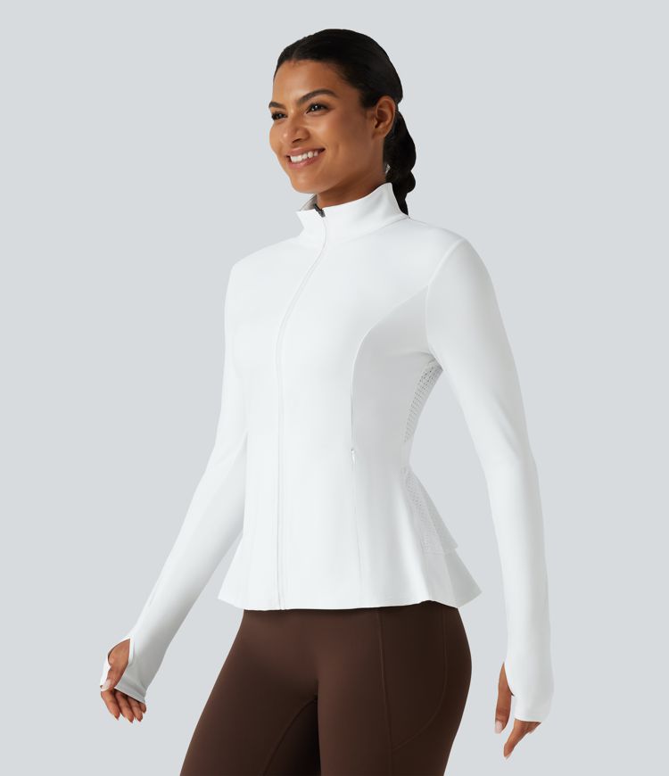 SoftlyZero™ Airy - Yogajacke mit Stehkragen, Seitentaschen, langen Ärmeln, Daumenlöchern und Rüschensaum - UPF50+ SoftlyZero™ Airy - Yogajacke mit Stehkragen, Seitentaschen, langen Ärmeln, Daumenlöchern und Rüschensaum - UPF50+