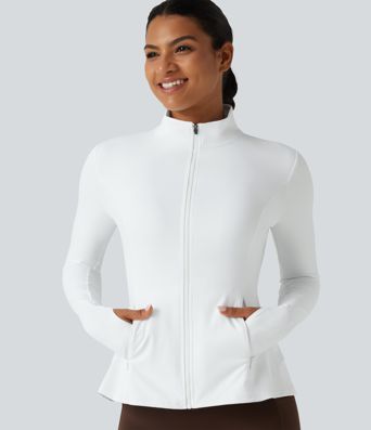 SoftlyZero™ Airy - Yogajacke mit Stehkragen, Seitentaschen, langen Ärmeln, Daumenlöchern und Rüschensaum - UPF50+ SoftlyZero™ Airy - Yogajacke mit Stehkragen, Seitentaschen, langen Ärmeln, Daumenlöchern und Rüschensaum - UPF50+