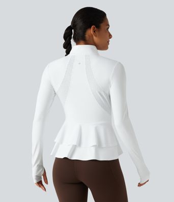 SoftlyZero™ Airy - Yogajacke mit Stehkragen, Seitentaschen, langen Ärmeln, Daumenlöchern und Rüschensaum - UPF50+ SoftlyZero™ Airy - Yogajacke mit Stehkragen, Seitentaschen, langen Ärmeln, Daumenlöchern und Rüschensaum - UPF50+