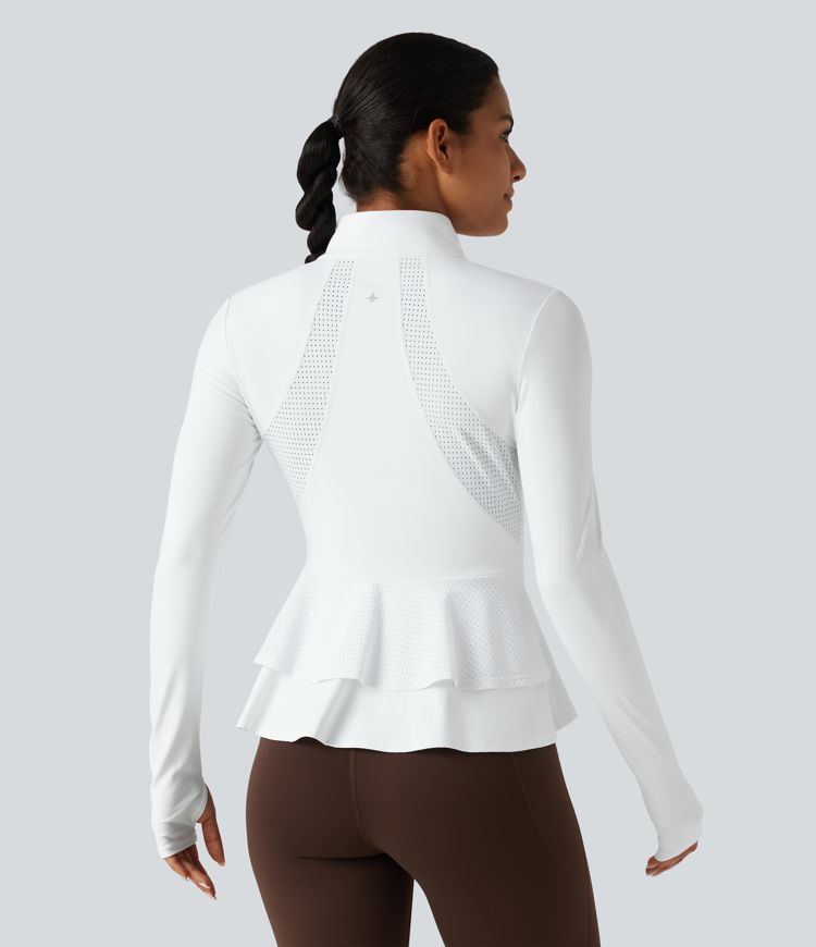SoftlyZero™ Airy - Yogajacke mit Stehkragen, Seitentaschen, langen Ärmeln, Daumenlöchern und Rüschensaum - UPF50+ SoftlyZero™ Airy - Yogajacke mit Stehkragen, Seitentaschen, langen Ärmeln, Daumenlöchern und Rüschensaum - UPF50+