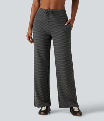 Legging de yoga droit taille mi-haute rayé avec poches