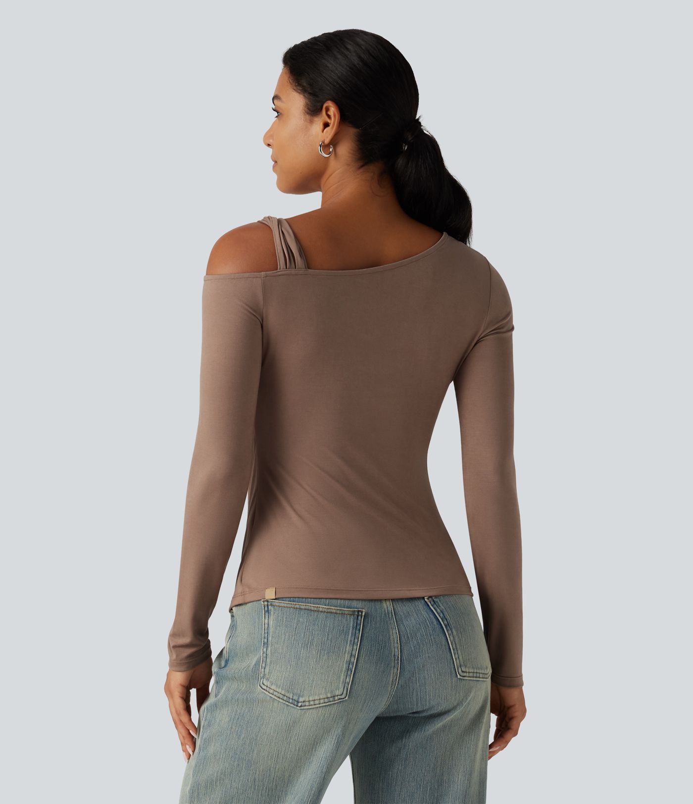 One Shoulder Long Sleeve Ruched Asymmetric Back Casual T-Shirt One Shoulder Long Sleeve Ruched Asymmetric Back Casual T-Shirt
