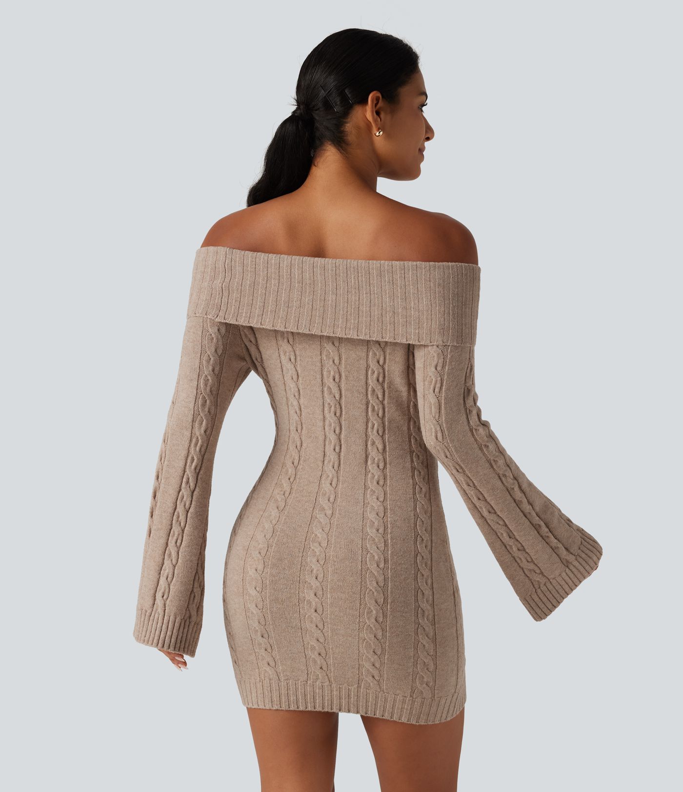 Off Shoulder Bell Long Sleeve Bodycon Mini Casual Sweater Dress