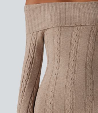 Off Shoulder Bell Long Sleeve Bodycon Mini Casual Sweater Dress