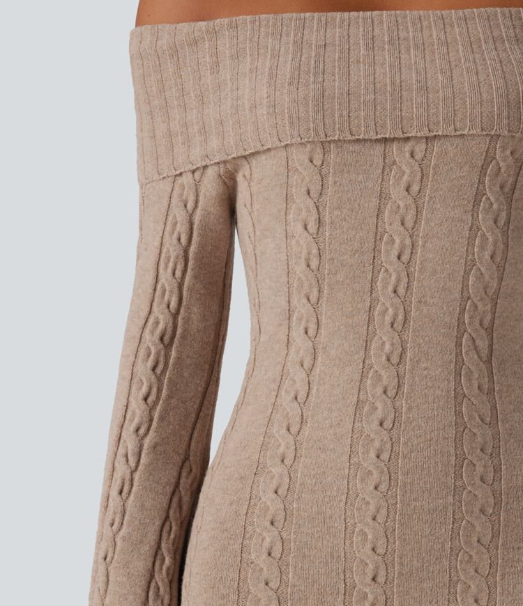 Off Shoulder Bell Long Sleeve Bodycon Mini Casual Sweater Dress