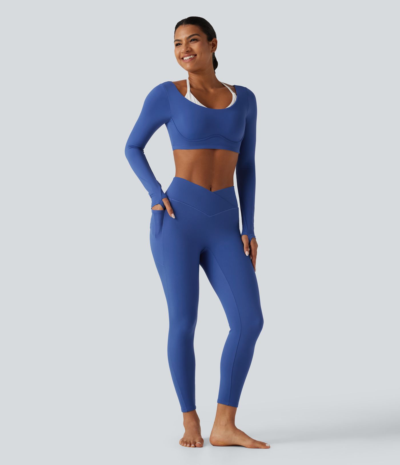 High Waisted Crossover Fleece Yoga Leggings with Pockets