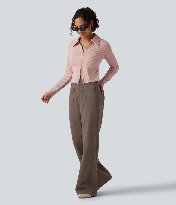 Halara Flex™ högmidjade, utsvängda och färgglada vardagsjeans med fickor