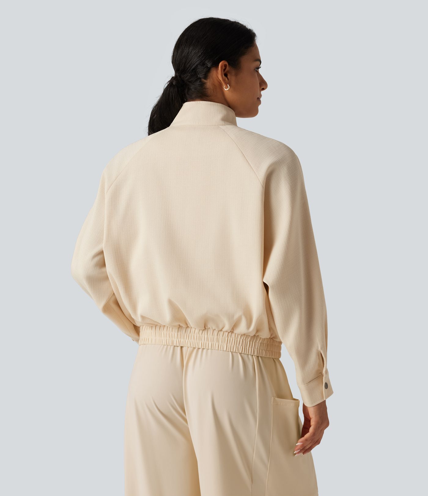 Mock Neck Long Sleeve Casual Jacket with Pockets Mock Neck Long Sleeve Casual Jacket with Pockets