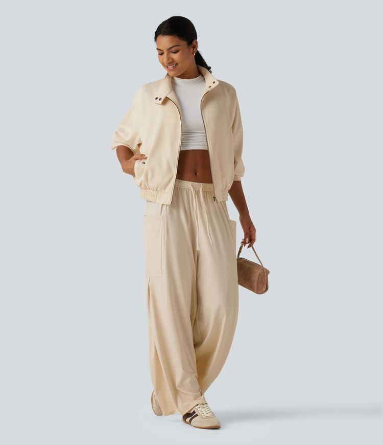 Mock Neck Long Sleeve Casual Jacket with Pockets Mock Neck Long Sleeve Casual Jacket with Pockets