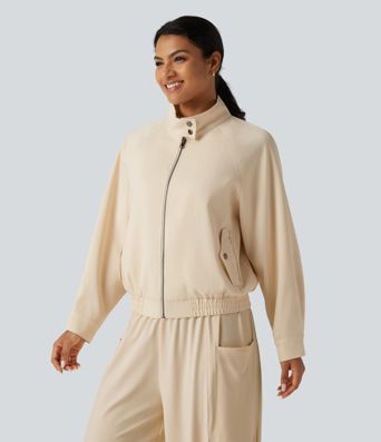 Mock Neck Long Sleeve Casual Jacket with Pockets Mock Neck Long Sleeve Casual Jacket with Pockets