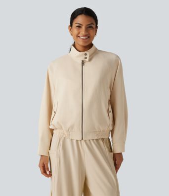 Mock Neck Long Sleeve Casual Jacket with Pockets Mock Neck Long Sleeve Casual Jacket with Pockets