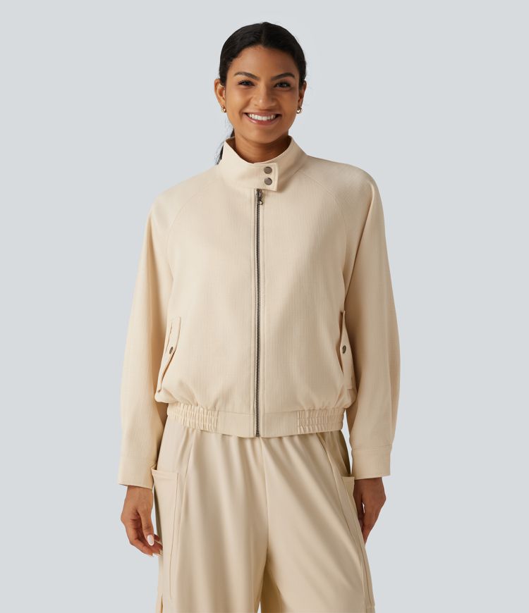 Mock Neck Long Sleeve Casual Jacket with Pockets Mock Neck Long Sleeve Casual Jacket with Pockets