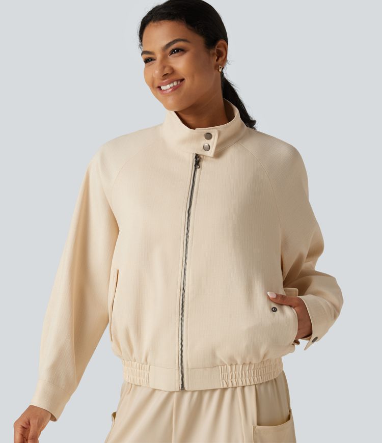 Mock Neck Long Sleeve Casual Jacket with Pockets Mock Neck Long Sleeve Casual Jacket with Pockets