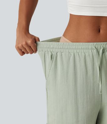 Short effet lin 13 cm taille haute à cordon avec ourlet retroussé et poches