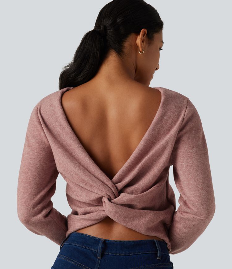 Round Neck Long Sleeve Twisted Casual Sweater