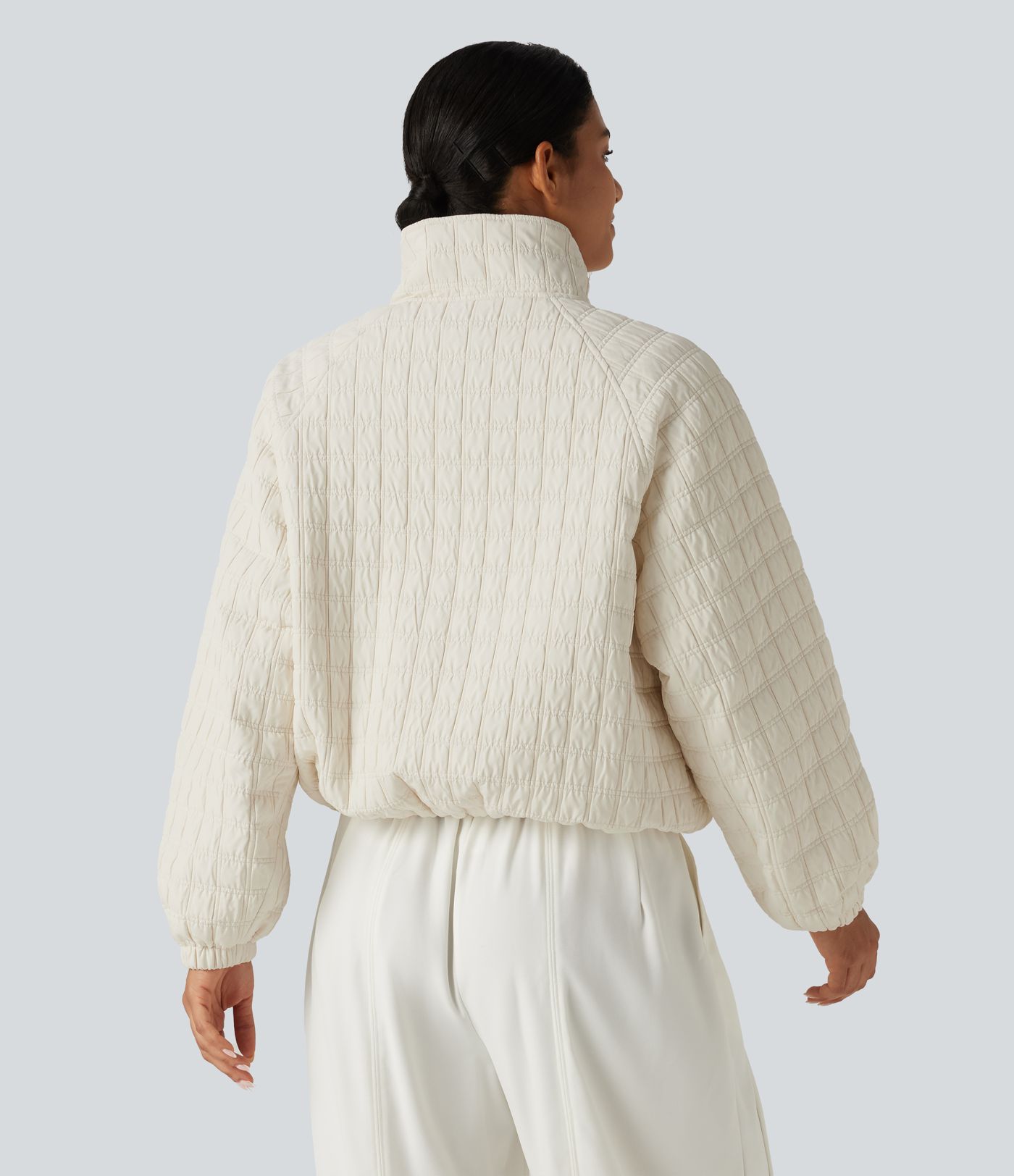 Stand Collar Long Sleeve Quilted Casual Jacket with Pockets