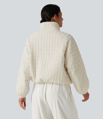 Stand Collar Long Sleeve Quilted Casual Jacket with Pockets