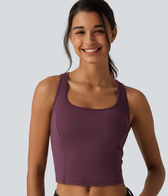 SoftlyZero™ Airy - Verkürztes Lauf-Tanktop mit integriertem BH, Kontrast-Mesh und InstantCool