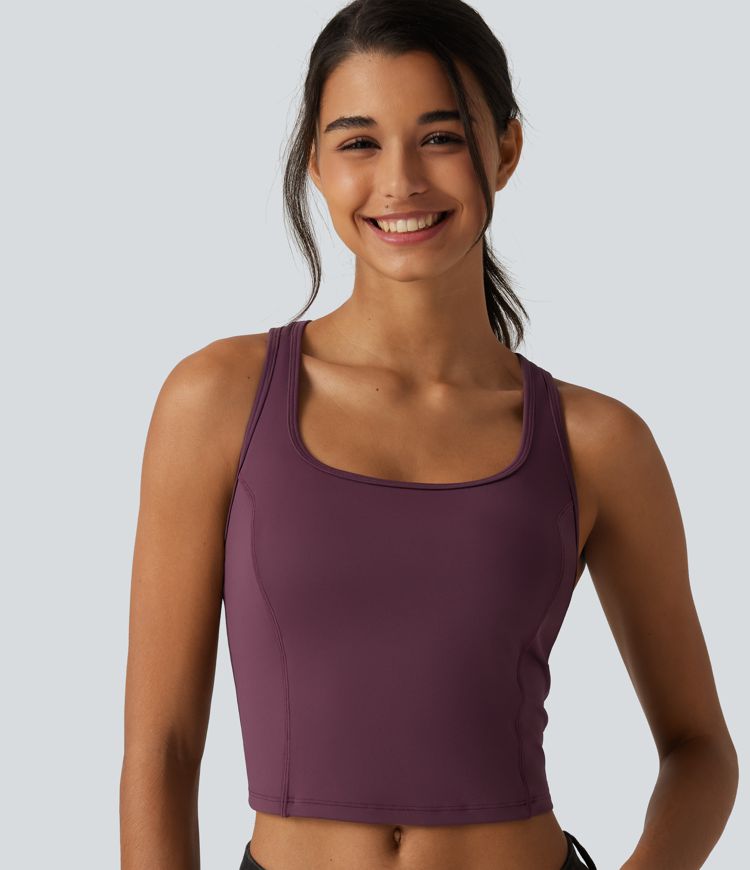 SoftlyZero™ Airy - Verkürztes Lauf-Tanktop mit integriertem BH, Kontrast-Mesh und InstantCool