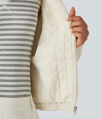 Stand Collar Long Sleeve Quilted Casual Jacket with Pockets