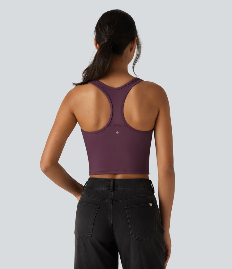 SoftlyZero™ Airy - Verkürztes Lauf-Tanktop mit integriertem BH, Kontrast-Mesh und InstantCool
