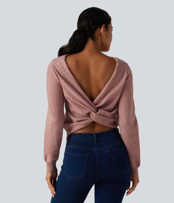 Round Neck Long Sleeve Twisted Casual Sweater