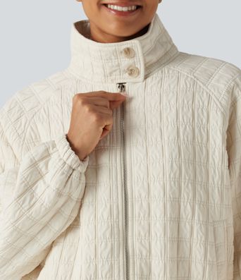 Stand Collar Long Sleeve Quilted Casual Jacket with Pockets