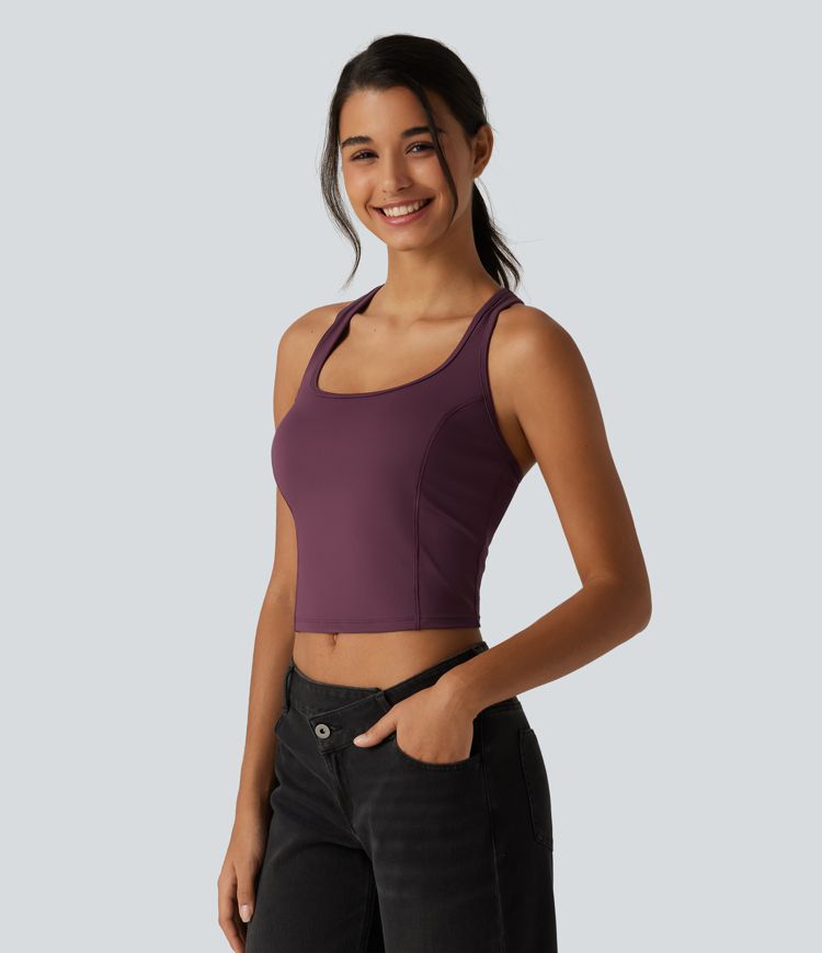 SoftlyZero™ Airy - Verkürztes Lauf-Tanktop mit integriertem BH, Kontrast-Mesh und InstantCool