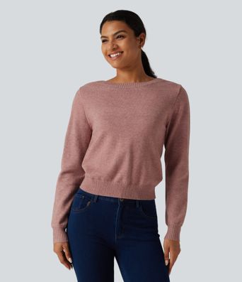 Round Neck Long Sleeve Twisted Casual Sweater