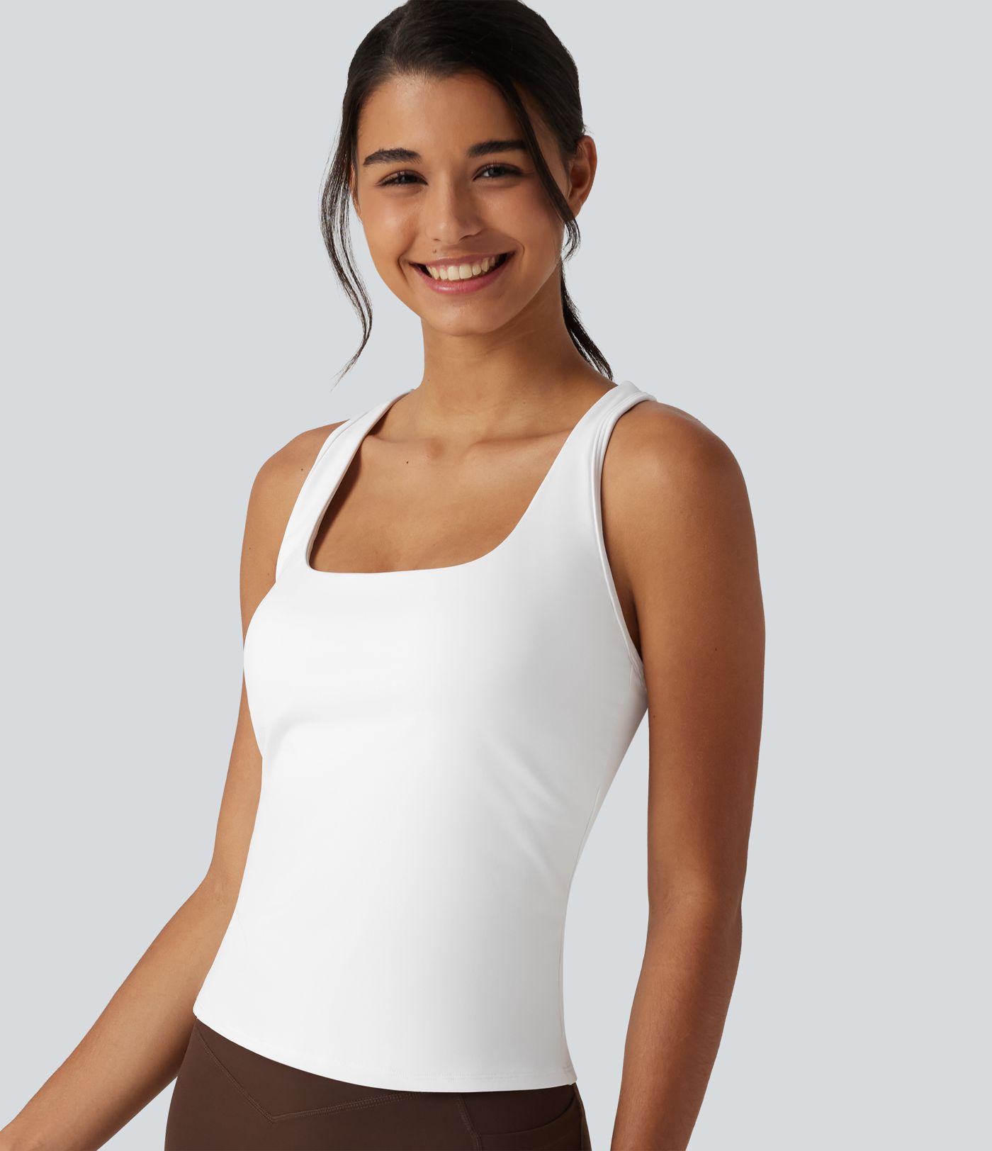 Crisscross Racerback Built-in Bra Contrast Mesh Dance Tank Top