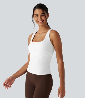 Crisscross Racerback Built-in Bra Contrast Mesh Dance Tank Top