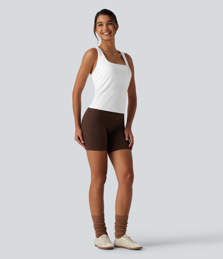Crisscross Racerback Built-in Bra Contrast Mesh Dance Tank Top