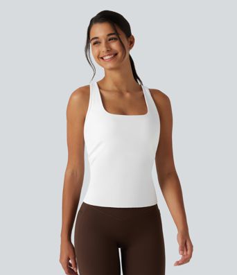 Crisscross Racerback Built-in Bra Contrast Mesh Dance Tank Top