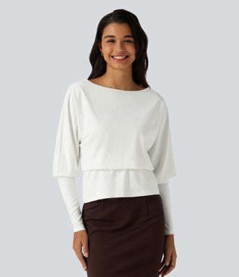 Boat Neck Batwing Sleeve Work Tops Boat Neck Batwing Sleeve Work Tops