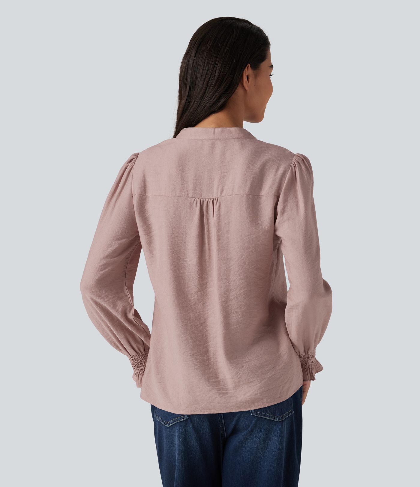 V Neck Puff Long Sleeve Casual Blouse V Neck Puff Long Sleeve Casual Blouse