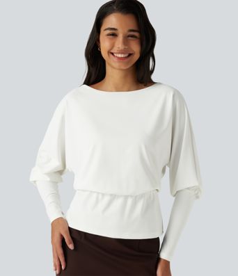 Boat Neck Batwing Sleeve Work Tops Boat Neck Batwing Sleeve Work Tops