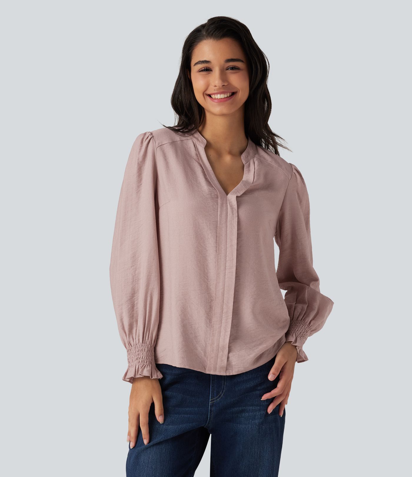 V Neck Puff Long Sleeve Casual Blouse V Neck Puff Long Sleeve Casual Blouse