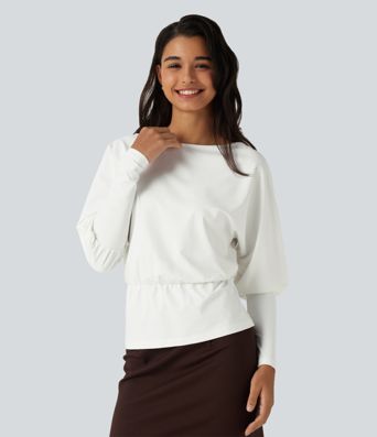 Boat Neck Batwing Sleeve Work Tops Boat Neck Batwing Sleeve Work Tops