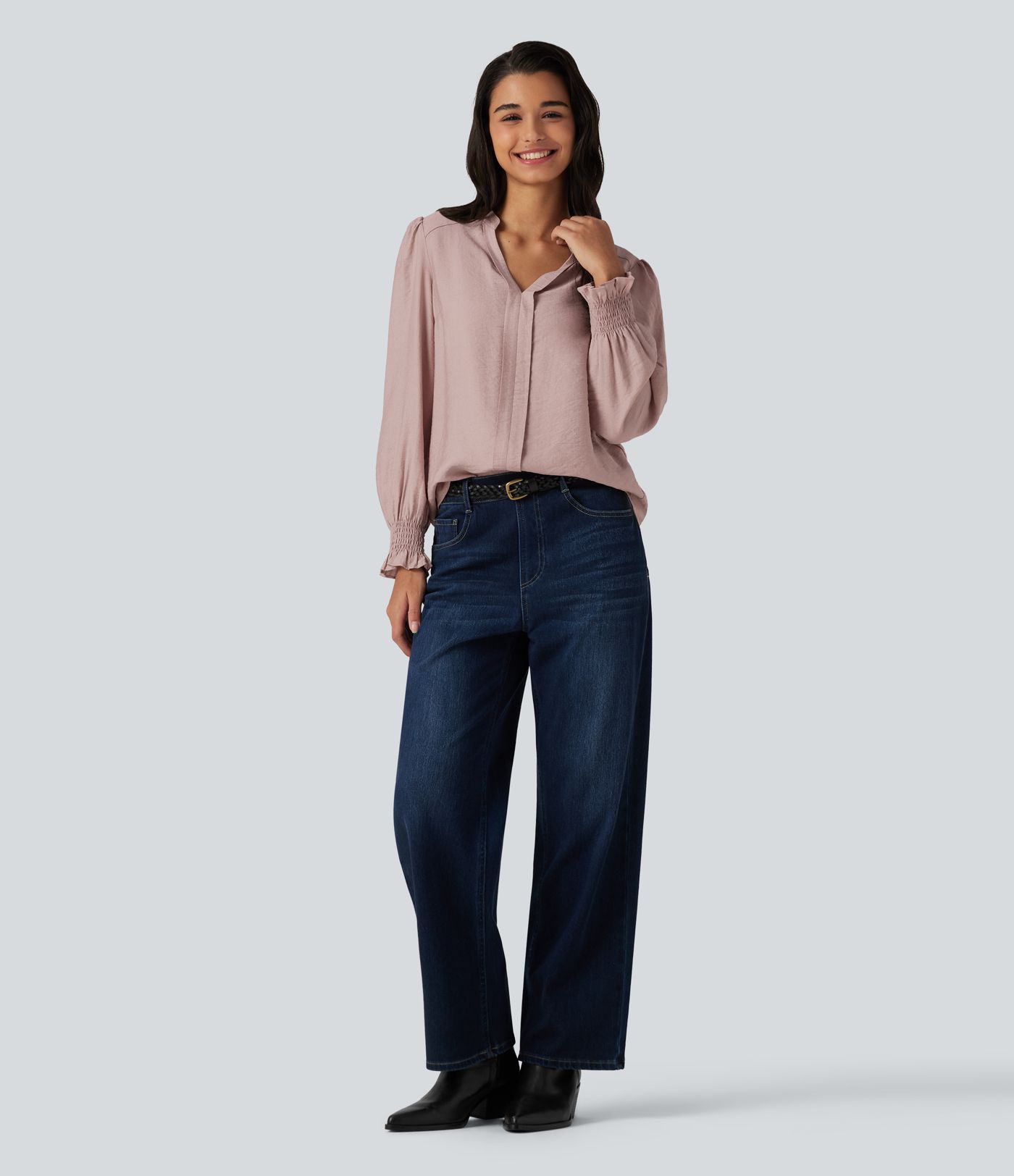 V Neck Puff Long Sleeve Casual Blouse V Neck Puff Long Sleeve Casual Blouse