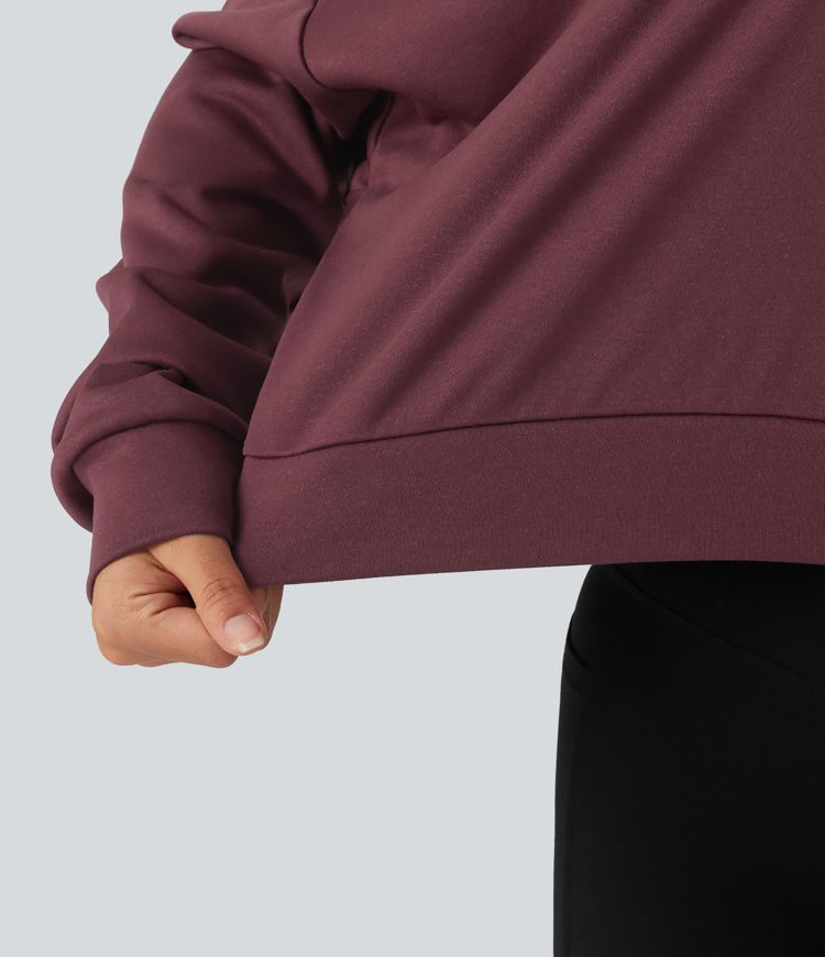 V Neck Long Sleeve Boxy Lounging Sweatshirt
