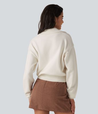 Collared Half Zip Long Sleeve Work Sweater Collared Half Zip Long Sleeve Work Sweater