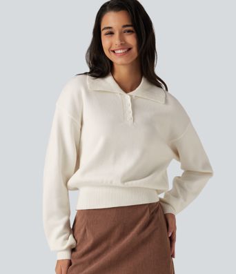 Collared Half Zip Long Sleeve Work Sweater Collared Half Zip Long Sleeve Work Sweater