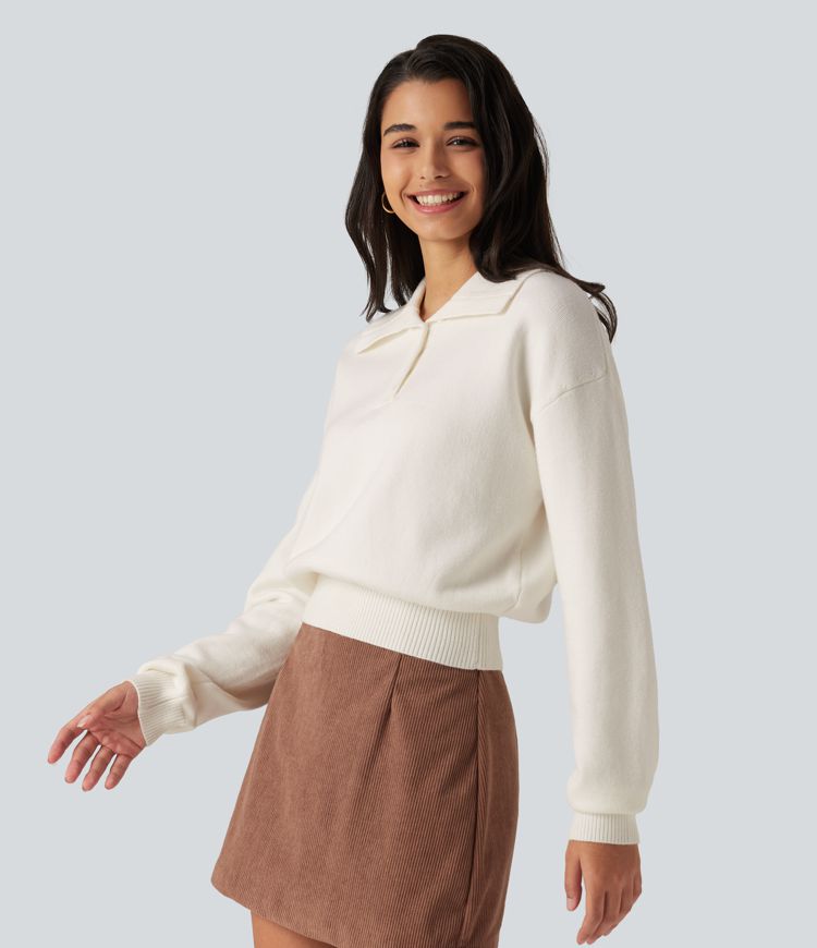 Collared Half Zip Long Sleeve Work Sweater Collared Half Zip Long Sleeve Work Sweater