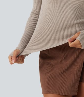 High Neck Long Sleeve Thumb Hole Work Sweater High Neck Long Sleeve Thumb Hole Work Sweater