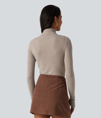 High Neck Long Sleeve Thumb Hole Work Sweater High Neck Long Sleeve Thumb Hole Work Sweater